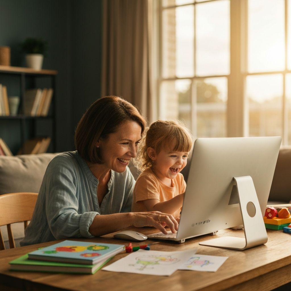 Parent and child using computer together